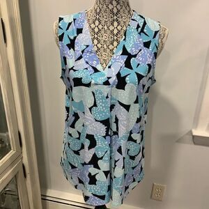 Anne Klein Blue and Black Patterned Blouse